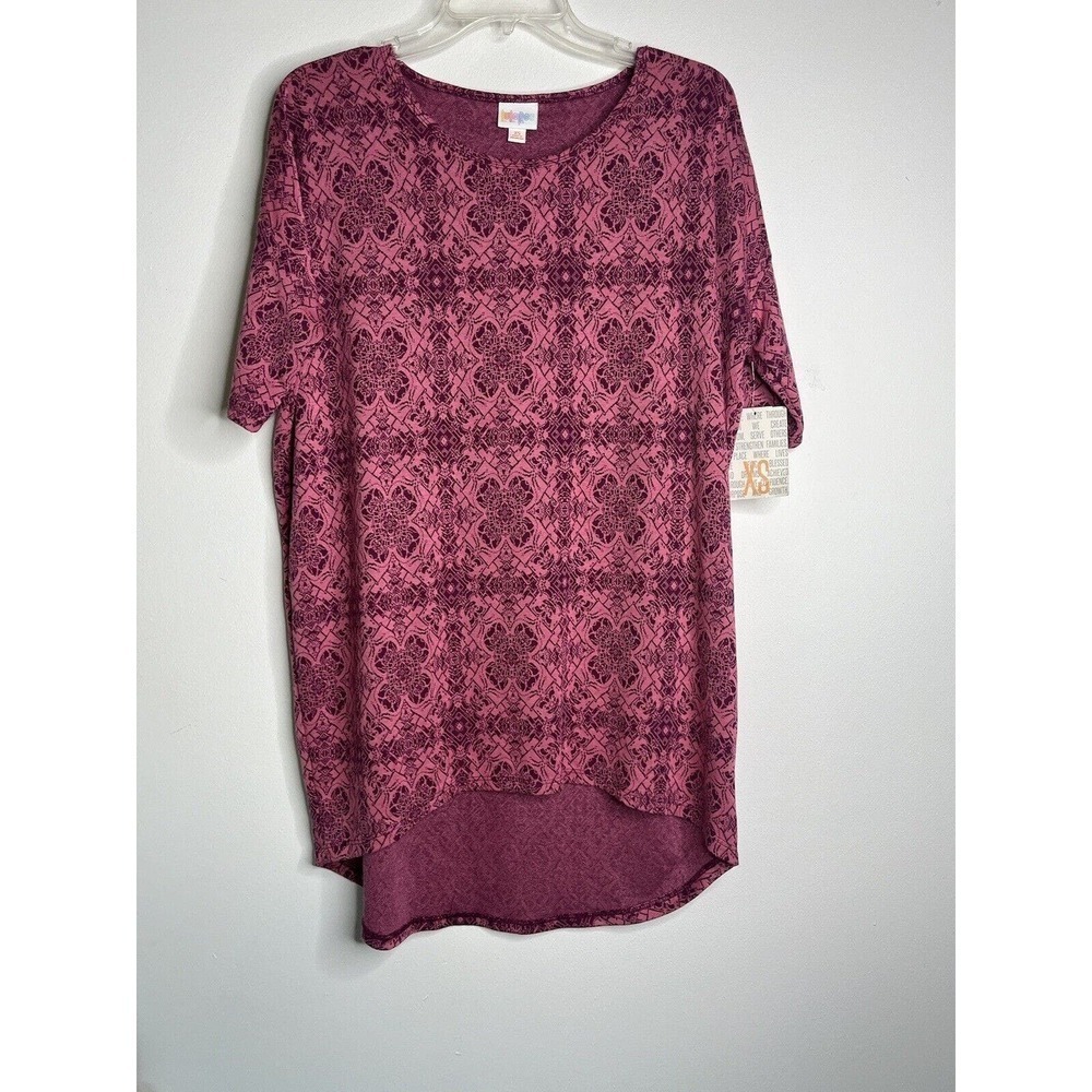 LuLaRoe IRMA Tunic Top Shirt Womens XS Pink Short Sleeves Hi/Low Hem Oversized